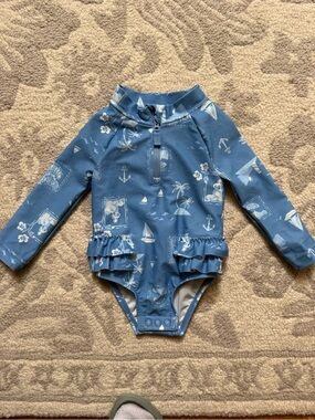 Carter's Blue Nautical Long-Sleeve One-Piece Swimsuit